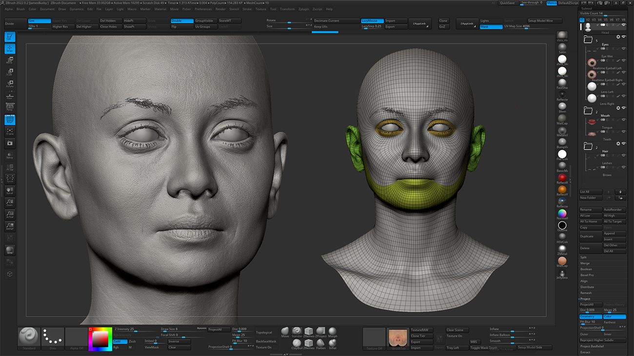 Realistic head sculpt in Zbrush